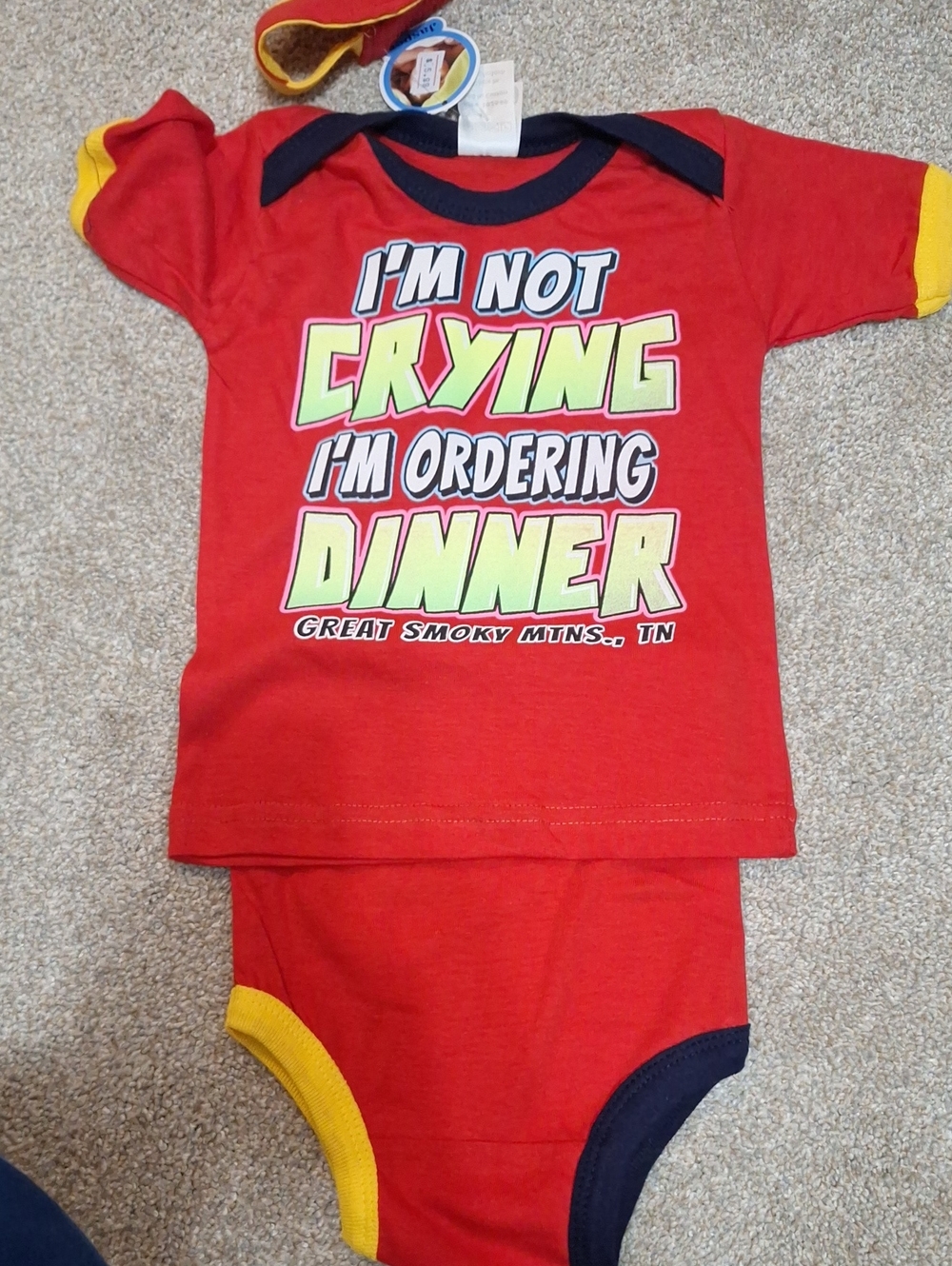 Red 'I'm Not Crying I'm Ordering Dinner' Baby One-Piece Bodysuit
